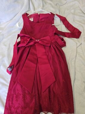 Princess Faith Girls Holiday Dress – Size 8 – Magenta Red with Embroidered Mesh